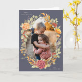 Lila Florals Erntedank Foto Karte (Gelbe Blume)