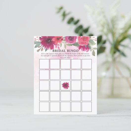 Lila Florals Greenery Brautparty Bingo Game (Stehend Vorderseite)