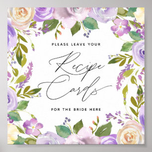 Lila Florals-Kalligrafie-Script-Rezept-Card-Zeiche Poster