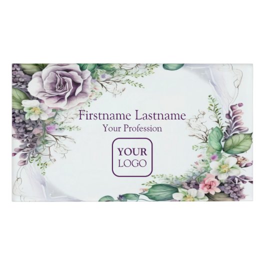 Lila florengrüne Folien Rustikal Namenschild (Vorderseite)
