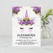 Lila Florentiner Einhorn Prinzessin Geburtstag Einladung (Stehend Vorderseite)