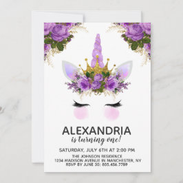 Lila Florentiner Einhorn Prinzessin Geburtstag Einladung