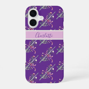 Lila Flöten-Monogramm-Name-Handyhülle iPhone 16 Hülle