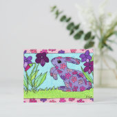 Lila Flower Bunny Postkarte (Stehend Vorderseite)