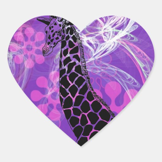 Lila Flower Giraffe II ~ Heart Sticker (Vorderseite)