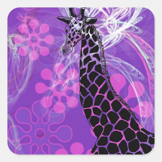 Lila Flower Giraffe II ~ Square Sticker (Vorderseite)