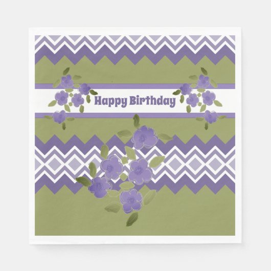 Lila Flower Happy Geburtstagspapier Napkins Serviette (Vorderseite)