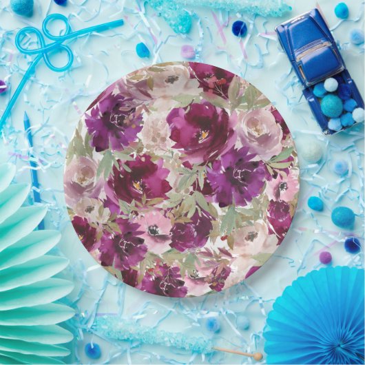 Lila Flowers Blumenpapier Teller (Party)