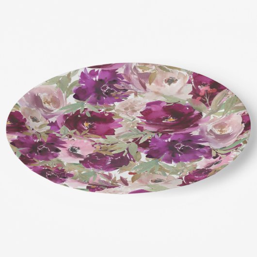 Lila Flowers Blumenpapier Teller (Schrägansicht)