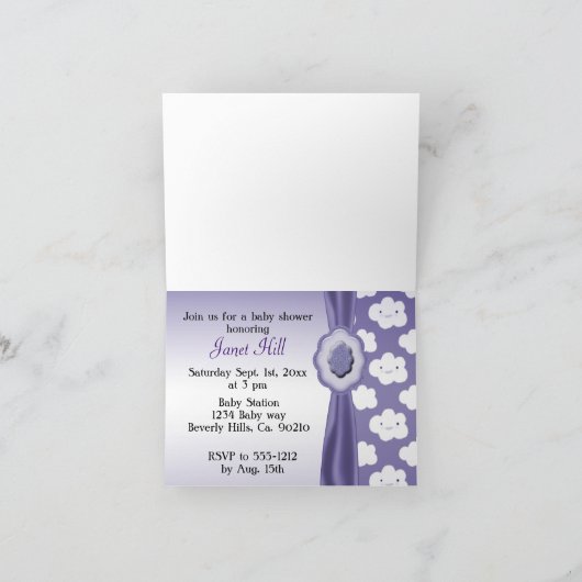 Lila Fluffy Clouds Babydusche Einladung (Innenseite)