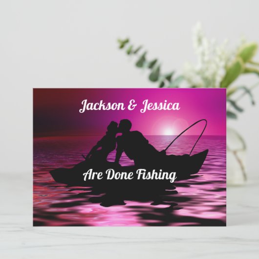 Lila Flug "Fertiges Fischen" Save the Date (Stehend Vorderseite)