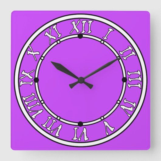 lila fluoreszierender leuchtender Neon Quadratische Wanduhr (Vorderseite)