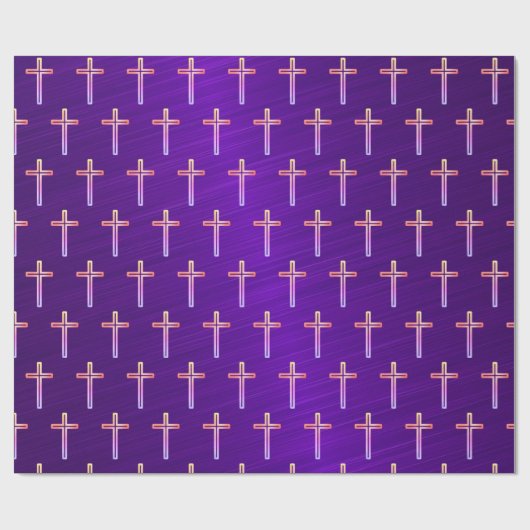 Lila Foil Gold Crucifix Weihnachtswrapping Paper Geschenkpapier (Flach)