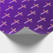 Lila Foil Gold Crucifix Weihnachtswrapping Paper Geschenkpapier (Ecke)
