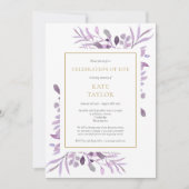 Lila Foliage Gold Feier zur Lebensbeerdigung Einladung (Vorderseite)