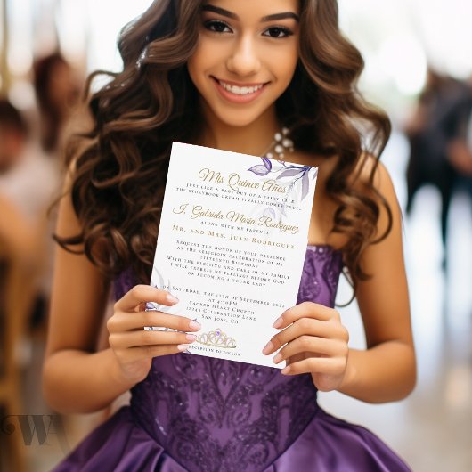 Lila Foliage Quinceañera Mis Quince Años Einladung