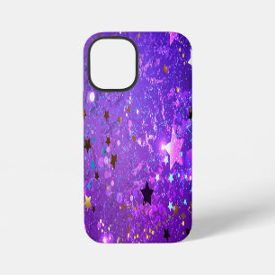Lila Folienhintergrund mit Sternen iPhone 12 Mini Hülle