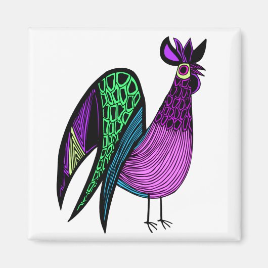 Lila Folk Art Rooster Magnet (Vorne)