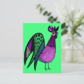 Lila Folk Art Rooster Postkarte (Stehend Vorderseite)