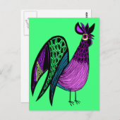 Lila Folk Art Rooster Postkarte (Vorne/Hinten)