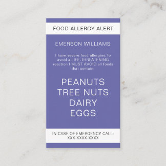Lila Food Allergy Alert Personalisiert Koch Card Visitenkarte