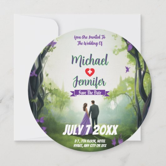 Lila Forest Wedding Custom Foto Save the Date (Vorderseite)
