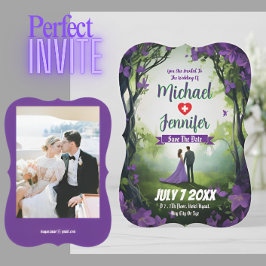 Lila Forest Wedding Custom Foto Save the Date Einladung