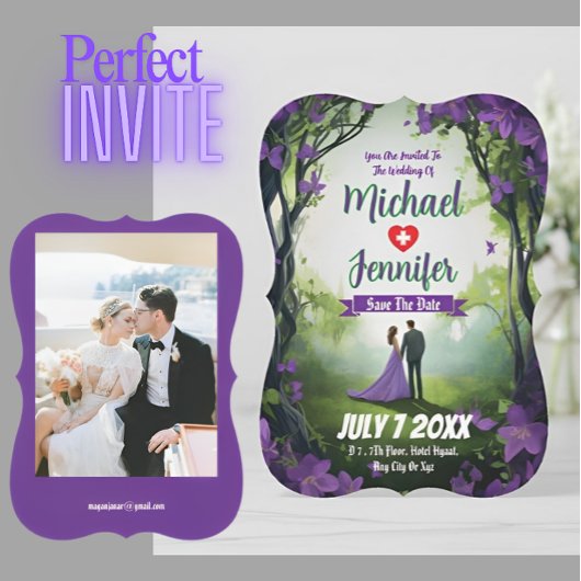 Lila Forest Wedding Custom Foto Save the Date Einladung