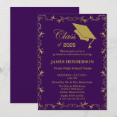 Lila formales Gold Uni-Abschluß Party 2025 Einladung (Vorne/Hinten)
