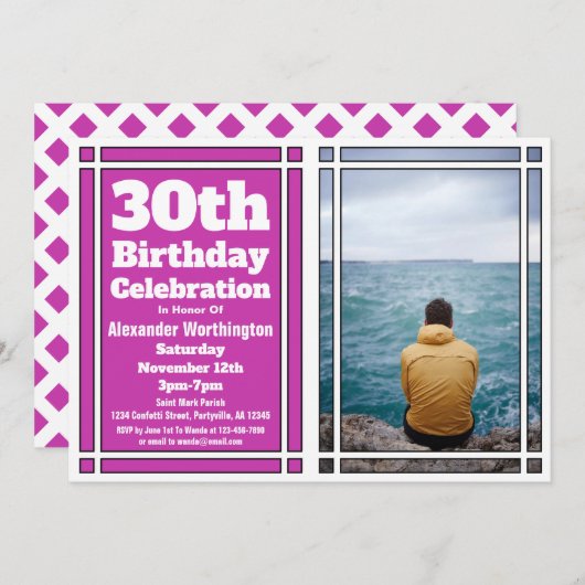 Lila Foto 30. Geburtstag Party Einladung (Vorne/Hinten)