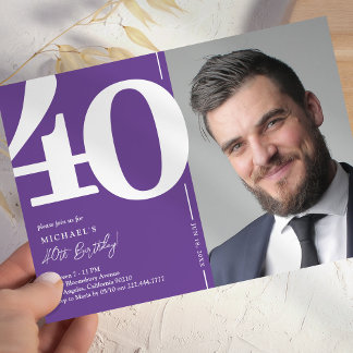 Lila Foto 40. Geburtstag Party Einladung