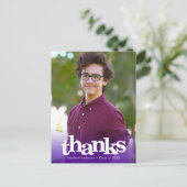 Lila Foto Abschluss fett Typografie danke Postkarte (Stehend Vorderseite)