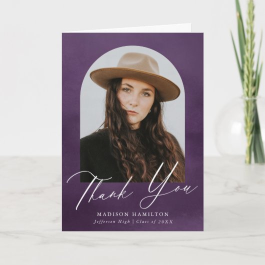 Lila Foto-Abschluss Wasserfarbe Dankeskarte (Vorderseite)