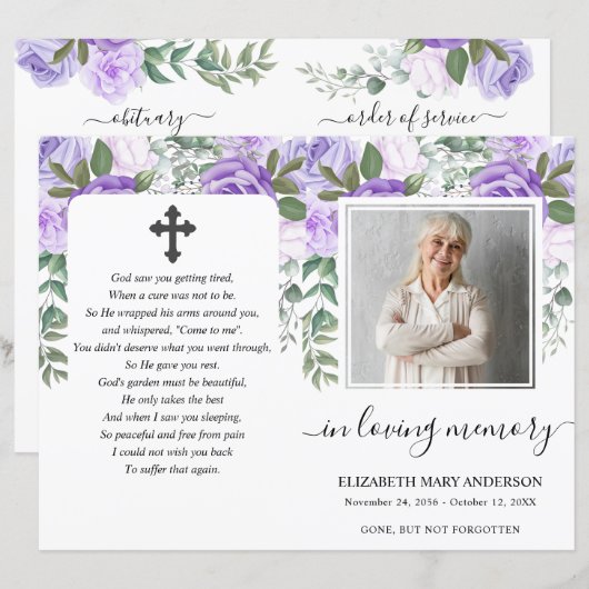 Lila Foto-Beerdigungsprogramm (Vorne/Hinten)