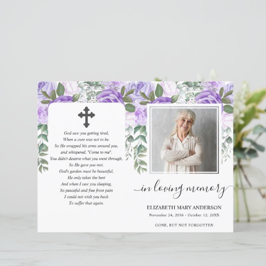 Lila Foto-Beerdigungsprogramm (Stehend Vorderseite)