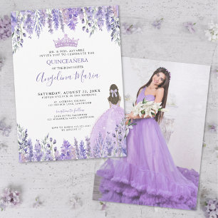 Lila Foto Blumen Quinceañera Einladung