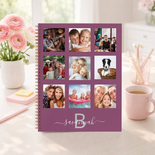 Lila Foto Collage Monogramm modernes Tagebuch Notizblock