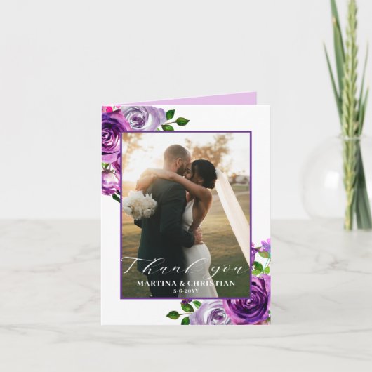 Lila Foto Dankeskarte (Vorderseite)