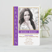 Lila Foto der White Graduate Party Einladung (Stehend Vorderseite)