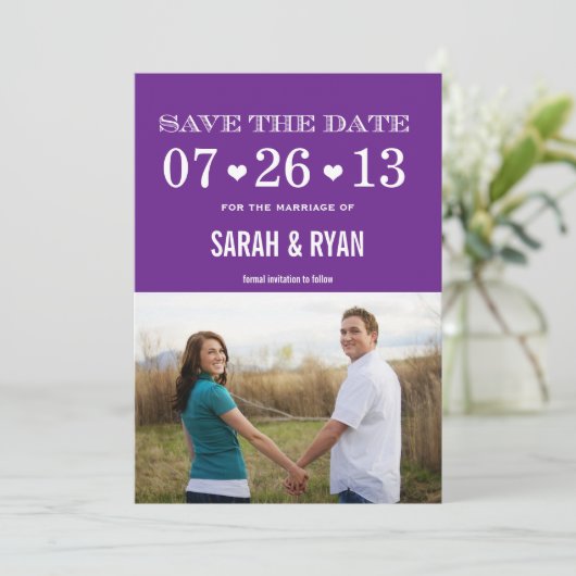 Lila Foto Einladungen (Stehend Vorderseite)