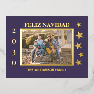 Lila Foto Feliz Navidad Goldene Forelle Folien Feiertagspostkarte