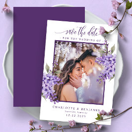 Lila Foto Floral Wisteria Save the Date Karte