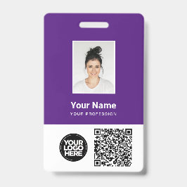 Lila Foto für Mitarbeiter, QR und Bar-Code, Logo, Ausweis
