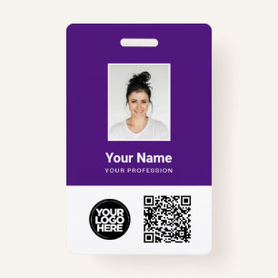 Lila Foto für Mitarbeiter, QR und Bar-Code, Logo, Ausweis
