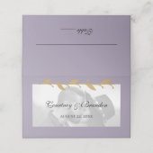 Lila Foto Gold Blätter Hochzeit Platzkarte (Außenseite Aufgefaltet)