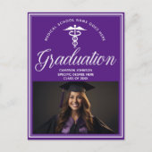 Lila Foto-Graduationspartei der Weißen Medizin Postkarte (Vorderseite)