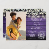 Lila Foto-Hochzeit aus Holz Einladung (Vorne/Hinten)