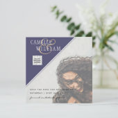 Lila FOTO Hochzeit Einladung QR CODE UAWG Blue (Stehend Vorderseite)