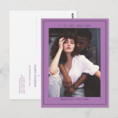 Lila Foto Hochzeit Speichern Sie das Datum der Ein Postkarte (Vorne/Hinten)