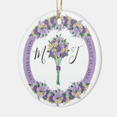 Lila Foto Hochzeitsdatum speichern Datum Monogramm Keramik Ornament (Links)